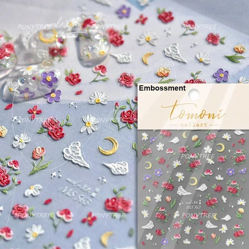 Pink Hot Stamping Flower Charm Peach Blossom Canglan Clover Daisy Pearl Self Adhesive Nail Art Decoration Sticker Manicure Decal (ONLINE ORDER ONLY)