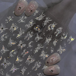 Dreamy Moon Stars Love Heart Butterfly Bowknot Lace Shiny Starburst Ribbon Delicate Adhesive Nail Art Stickers Manicure Decals (Online Order Only)