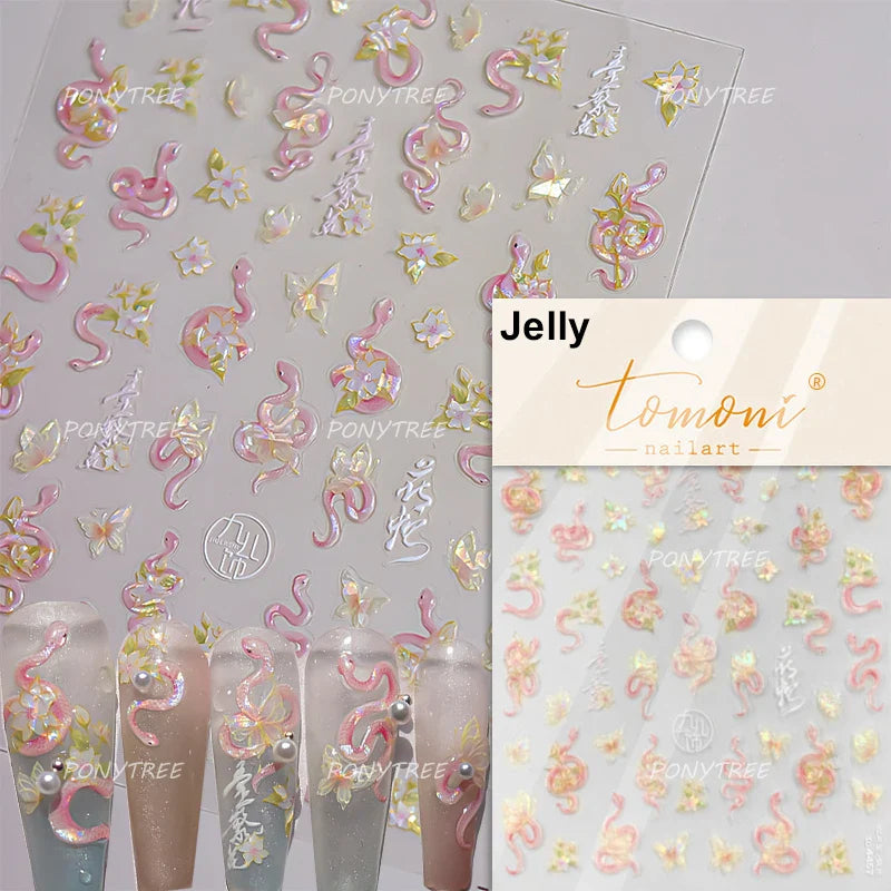 Delicate Chic White Flower Jelly Green Leaves Red Fruits Lily Gardenia Self Adhesive Nail Art Stickers Rhinestone Manicure Decal (Online Order Only)