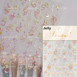 Delicate Chic White Flower Jelly Green Leaves Red Fruits Lily Gardenia Self Adhesive Nail Art Stickers Rhinestone Manicure Decal (Online Order Only)