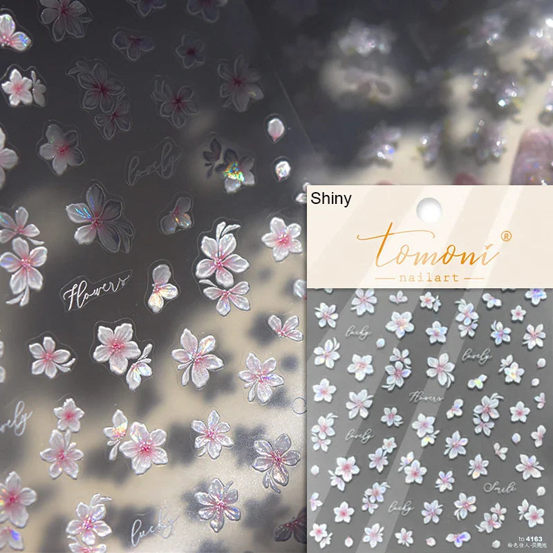 Dried Flowers Rose Butterfly Love Heart Golden Stroke Flying Crane Silver Adhesive Nail Art Stickers Rhinestone Manicure Decals (ONLINE ORDER ONLY)