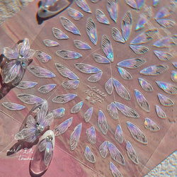 Transparent Purple Pink Gradient Wing Pinion Feather Housefly Wings Shiny Adhesive Nail Art Decoration Stickers Manicure Decals (ONLINE ORDER ONLY)