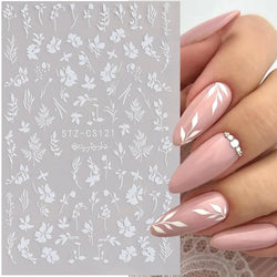 3D Floral Leaf Nail Stickers Black White Flower Adhesive Decals (Online Order Only)