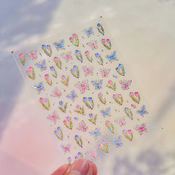 Delicate Dreamy Petal Star Tulip Flower Purple Bowknot Butterfly Illusion Chic Relief Adhesive Nail Art Stickers Manicure Decals (Online Order Only)