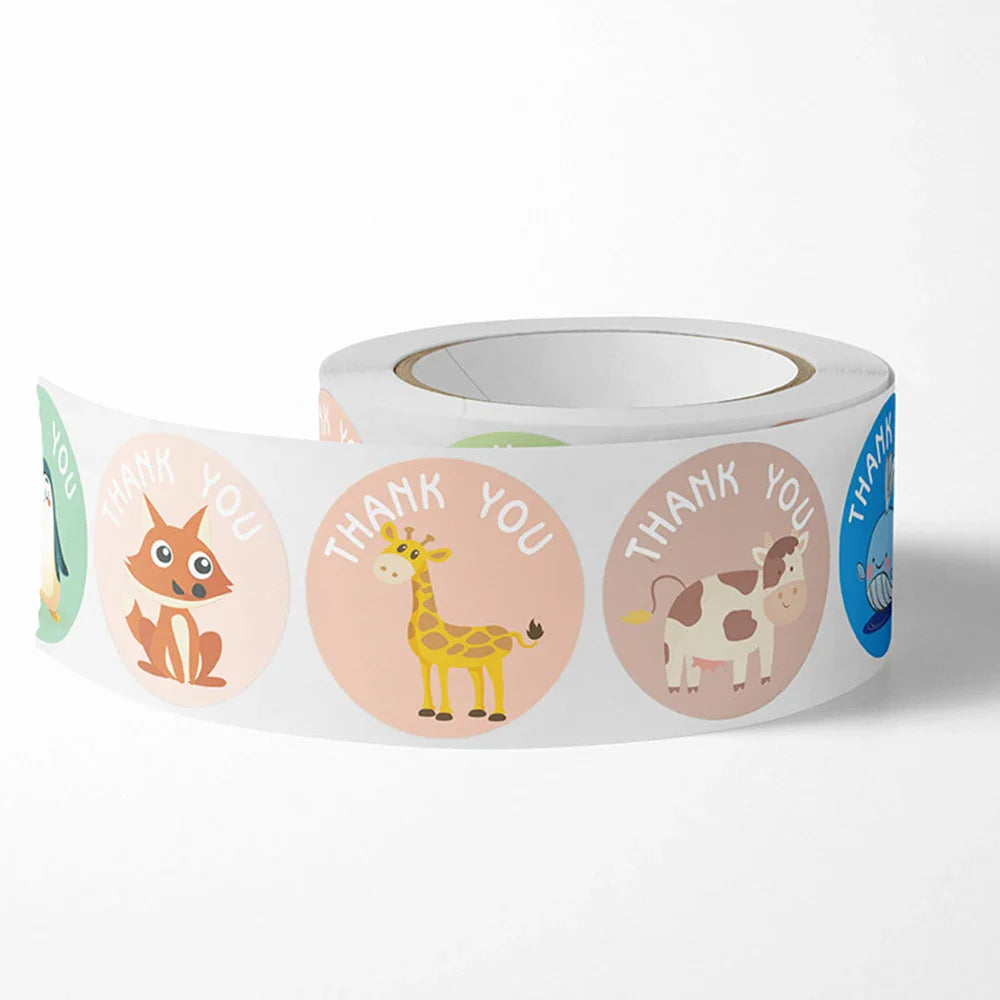 100-500pcs Cute Cartoon Animal Sticker Thank You Stickers for Gift Party Birthday Package Wrapping Baking Label (ONLINE ORDER ONLY)