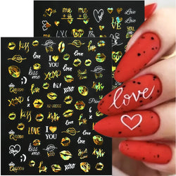 12pcs 3D Golden Glitter Heart Love Nail Stickers Valentine Self Adhesive Cute Cartoon Decal Geometry Slider Manicure Decoration* (ONLINE ORDER ONLY)