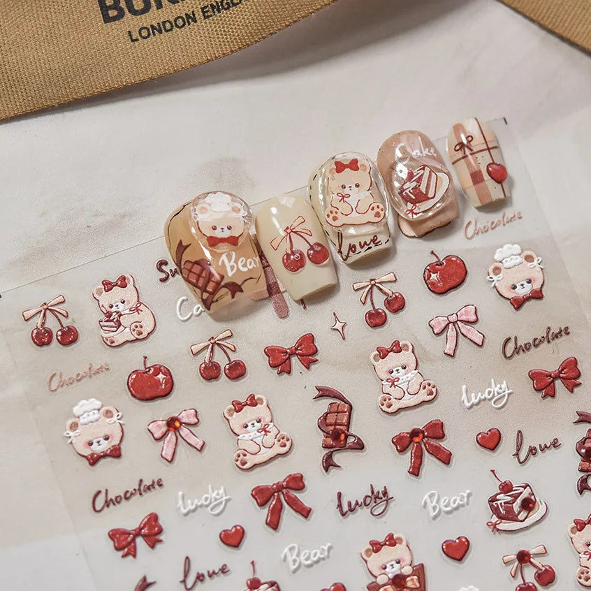 Bowknot Bear Cake Chocolates Food Star Cherry Apple Cook Love Heart Adhesive Nail Art Sticker Rhinestone Reliefs Manicure Decal (ONLINE ORDER ONLY)