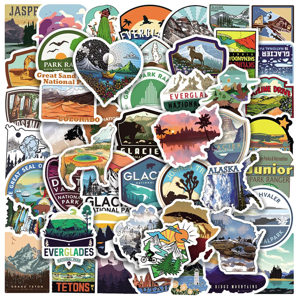 National Park Stickers Pack: Motorcycle, Luggage, Guitar, Skateboard, Car, Laptop, Phone, Graffiti Decals, Kid Toy (ONLINE ORDER ONLY)