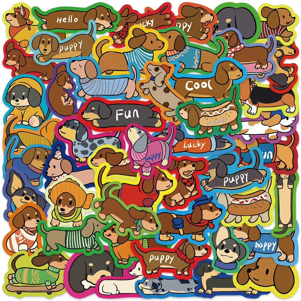 50pcs Cute Cartoon Animals Dachshund Stickers Kids Pets Water Bottle Decals For Luggage Laptop Guitar Phone Waterproof Graffiti (ONLINE ORDER ONLY)