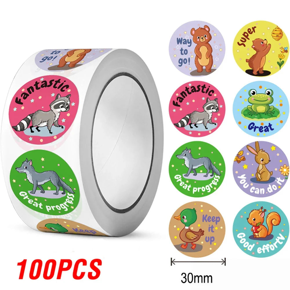 100-300pcs NEW Kids' Motivational Stickers Cute Animal Reward Sticker Friendly Campus Office Classification Self-adhesive label﻿ (ONLINE ORDER ONLY)