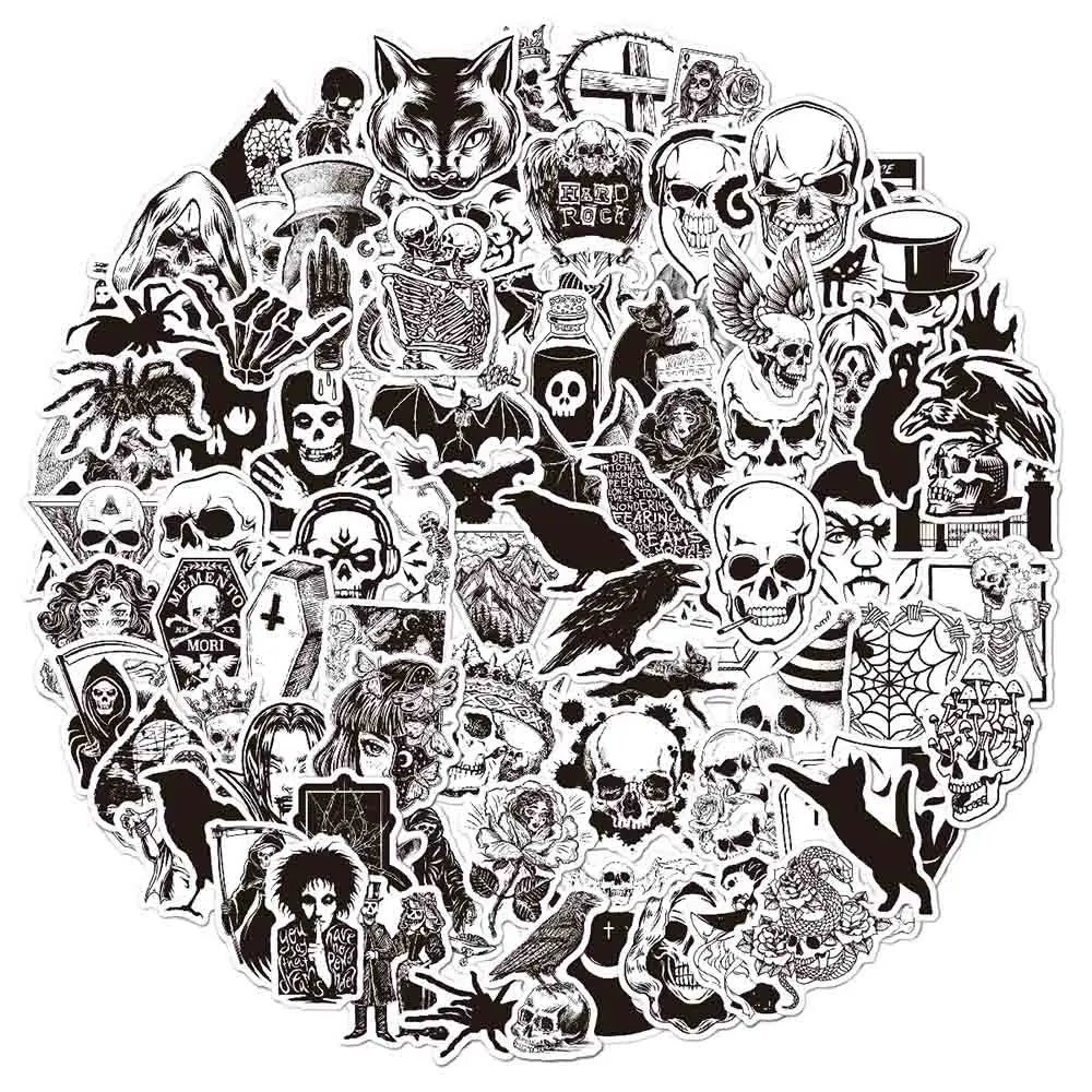 10/30/50/100pcs Punk Black and White Devil Gothic Horror Waterproof Sticker Decal Skateboard Car Laptop Bike Graffiti Stickers (ONLINE ORDER ONLY)