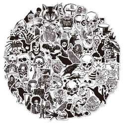 10/30/50/100pcs Punk Black and White Devil Gothic Horror Waterproof Sticker Decal Skateboard Car Laptop Bike Graffiti Stickers (ONLINE ORDER ONLY)