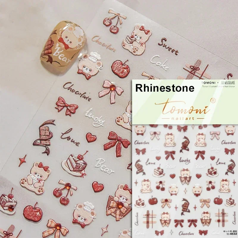 Cookies Chocolate Love Heart Flower Bowknot Rabbit Bunny Lace Bear Star Bouquet Rabbit Adhesive Nail Art Sticker Manicure Decal (ONLINE ORDER ONLY)