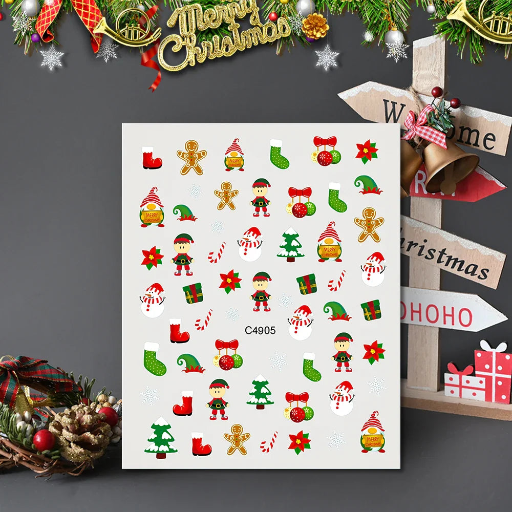 3D Gold Glitter Snowflake Nail Sticker Winter Reflective Elk Star Balloon Christmas Tree Foil Xmas New Year Decal Tips Decoratio (ONLINE ORDER ONLY)