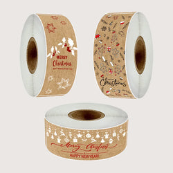 150pcs/roll Merry Christmas Stickers Kraft Paper Christmas Gift Packaging Labels For Envelopes Cards Gift Baking Decoration (ONLINE ORDER ONLY)