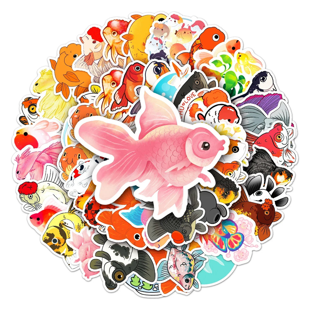 50Pcs Goldfish Cartoon Waterproof Vinyl Stickers for Skateboard Snowboard (Online Order Only)