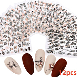 12PCS White Flowers Leaves 3D Nail Stickers Star/Moon/Sun Nail Art Decoration Decals Geometric Flower Stickers Nail Art Supplies (ONLINE ORDER ONLY)