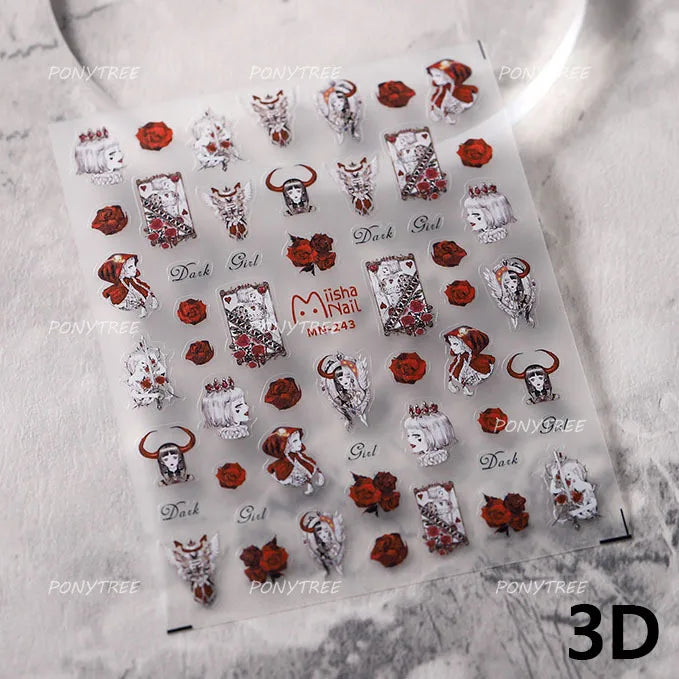 Retro Red Butterfly Snake Rose Flower Evil Eyes Gothic Architecture Cross Dark Self Adhesive Nail Art Stickers Manicure Decals (ONLINE ORDER ONLY)
