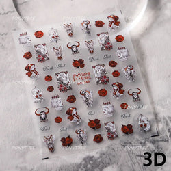 Retro Red Butterfly Snake Rose Flower Evil Eyes Gothic Architecture Cross Dark Self Adhesive Nail Art Stickers Manicure Decals (ONLINE ORDER ONLY)