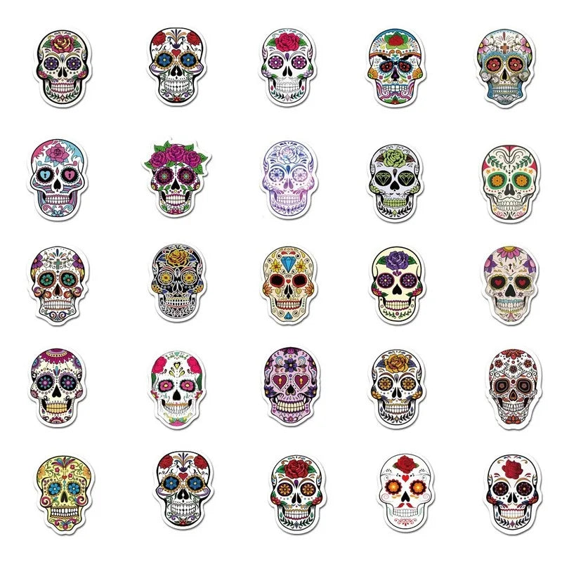 50pcs Mexican Calaver Sugar Skull Graffiti Sticker DIY Skateboard Laptop Luggage Decals Car Styling Anime Kids Toy Sticker (Online Order Only)