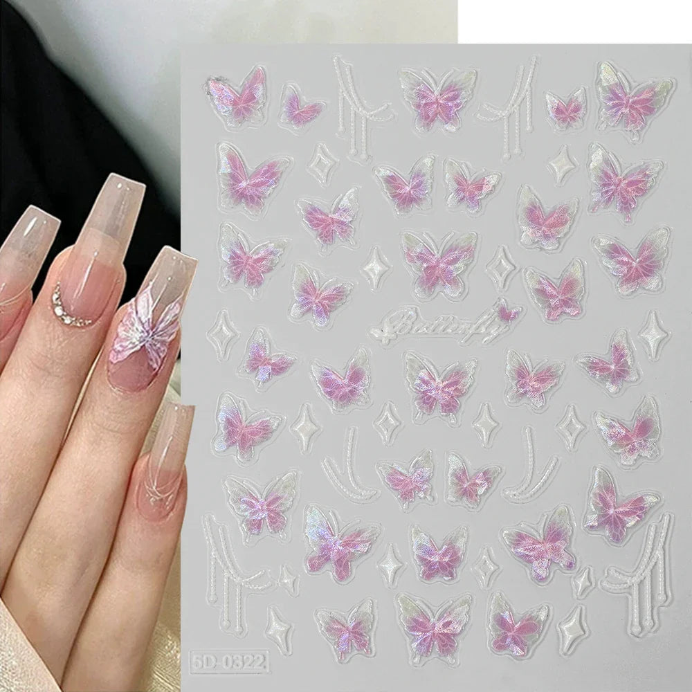 1pcs Pink Christmas Nail Stickers Shiny Shell Light Nail Art Parts Stickers Cute Snowflakes Star Wreath Nail Decorations Decals* (ONLINE ORDER ONLY)