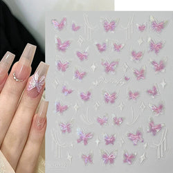 1pcs Pink Christmas Nail Stickers Shiny Shell Light Nail Art Parts Stickers Cute Snowflakes Star Wreath Nail Decorations Decals* (ONLINE ORDER ONLY)