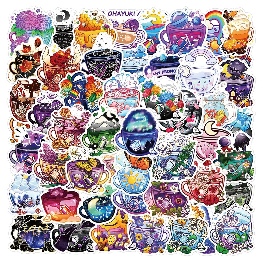 Cute Flower Drink Aesthetic Stickers Cartoon Decals for Laptop Suitcase Scrapbook Phone Decoration (Online Order Only)