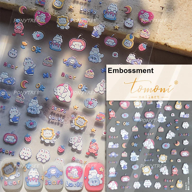 Graffiti Rabbit Dog Bunny Milk Strawberry Jewel Candy Knife Envelope Soft Relief Adhesive Nail Art Stickers Cute Manicure Decals (Online Order Only)
