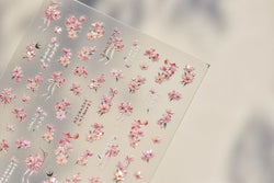 Pink Peach Blossom Flower White Pear Romantic Archaistic Swallow Window Adhesive Nail Art Stickers Rhinestone Manicure Decals (ONLINE ORDER ONLY)