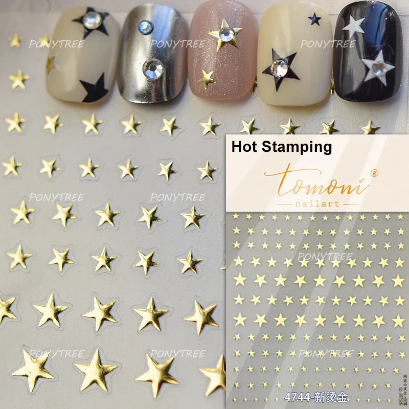 Irregular Stars Red Silver Five-pointed Star Meteor Shiny 5D Self Adhesive Nail Art Stickers Romantic Rhinestone Manicure Decals (ONLINE ORDER ONLY)