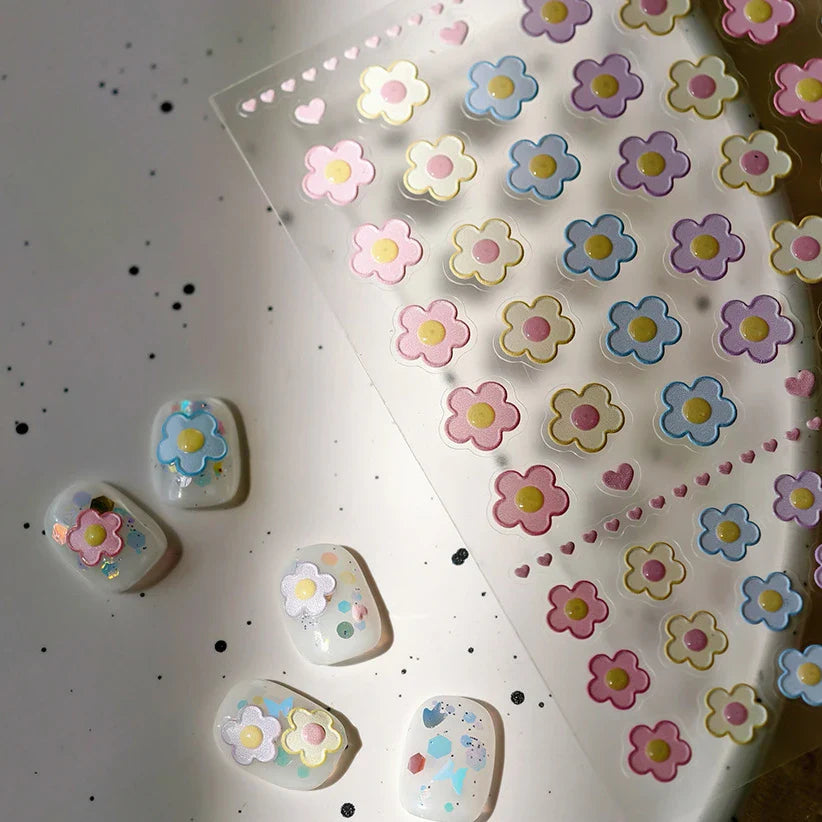 Lovely Colored Flower Fried Egg Petal Love Heart Cartoon Pink Yellow Purple Blue Delicate Charm Nail Art Stickers Manicure Decal (ONLINE ORDER ONLY)