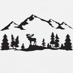 For SUV RV Camper Offroad Moose Trees Forest Mountain Silhouette Vinyl Art Car Sticker Decor Outdoors Hiking Decals Decoration (ONLINE ORDER ONLY)