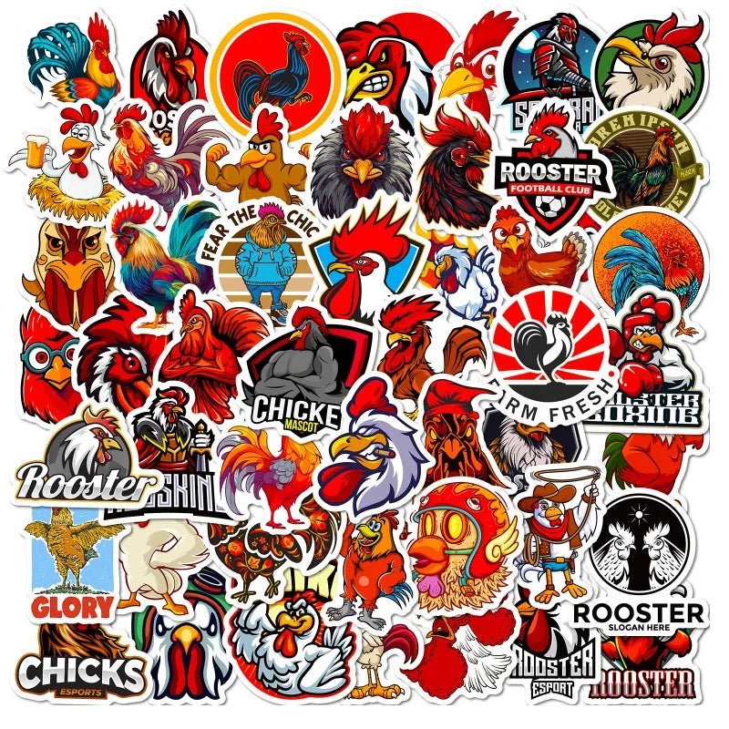 50pcs Rooster Cuso Cartoon Stickers for Suitcase, Water Cup, Stationery, Scooter, Phone, Laptop, Refrigerator (Online Order Only)