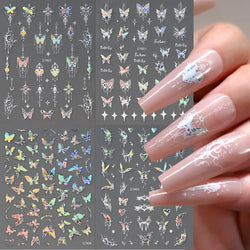 1pcs Butterfly Floral Nail Art Stickers Magic Shell Light Laser Black/White Nail Decoration Butterfly Slider Manicure Ornaments* (Online Order Only)