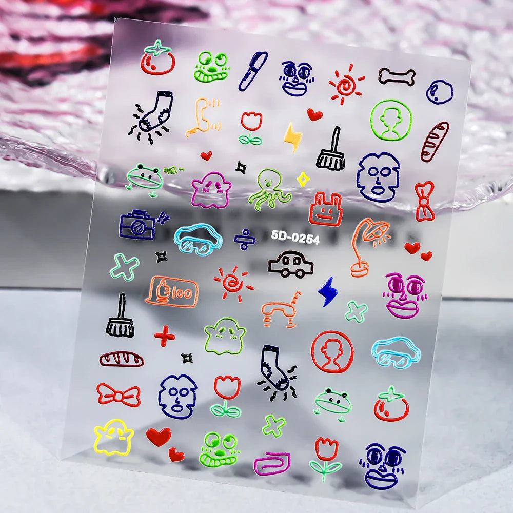 1 Sheet 5D Embossed Nail Art Stickers Graffiti Heart Flower Design Nail Art Decals Self-Adhesive DIY Manicure Nail Art Supplies* (ONLINE ORDER ONLY)