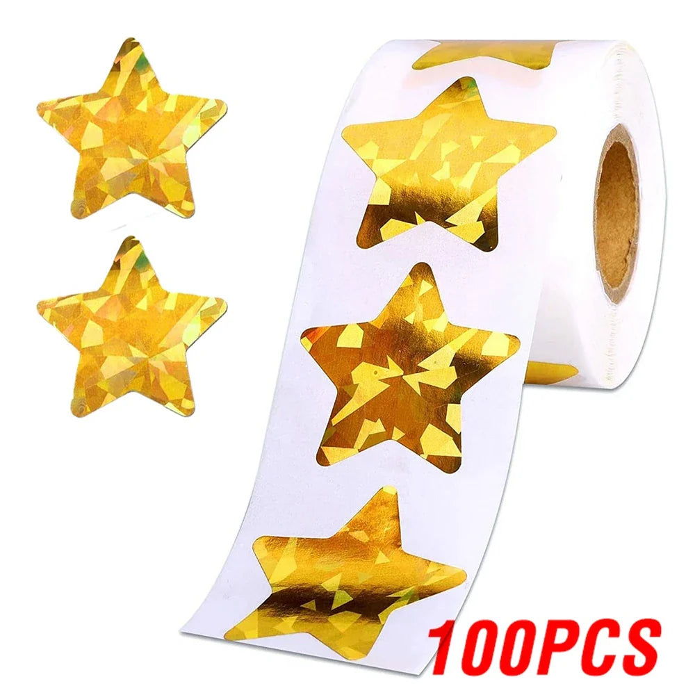 100-500pcs Holographic Golden Star Stickers For Kids Reward Foil Star Stickers Labels For Wall Crafts Classroom Supplies 1inch (ONLINE ORDER ONLY)
