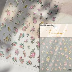 Dried Flowers Rose Butterfly Love Heart Golden Stroke Flying Crane Silver Adhesive Nail Art Stickers Rhinestone Manicure Decals (ONLINE ORDER ONLY)