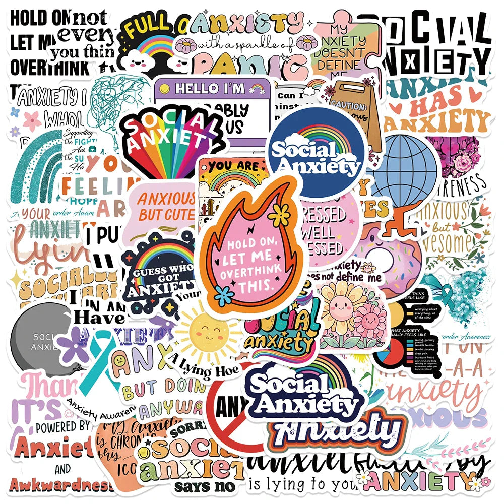 50PCS Social Anxiety Sensory Stickers Waterproof DIY Art Decals for Journal, Motorcycle, Car, Phone, Laptop, Luggage, Fridge (Online Order Only)
