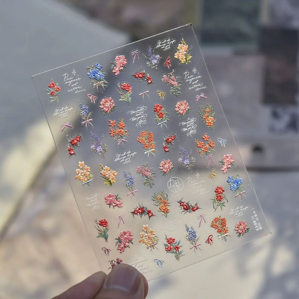 Dried Flower Butterfly Wildflowers Daisy Lily Moth Orchid Garden Self Adhesive Nail Art Stickers Chic Manicure Decals Wholesale (ONLINE ORDER ONLY)
