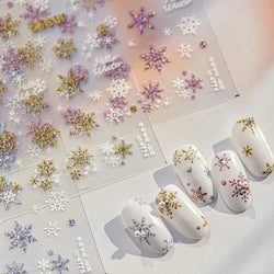 Shiny Pink Silver Hot Stamping Snow Adhesive Nail Art Sticker Snowflake Rhinestone Manicure Decal Nail Supplies for Professional (Online Order Only)