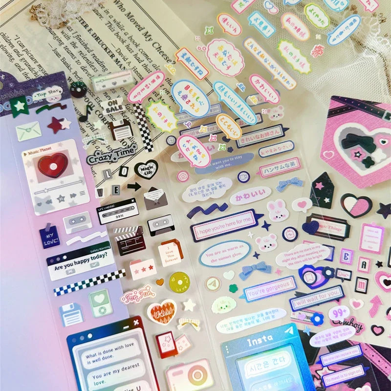 1Pc New Cute Dialog box Sticker Y2K Flakes Idol Card Album Deco Scrapbook DIY Material Decoration Stationery Stickers Aesthetic (ONLINE ORDER ONLY)