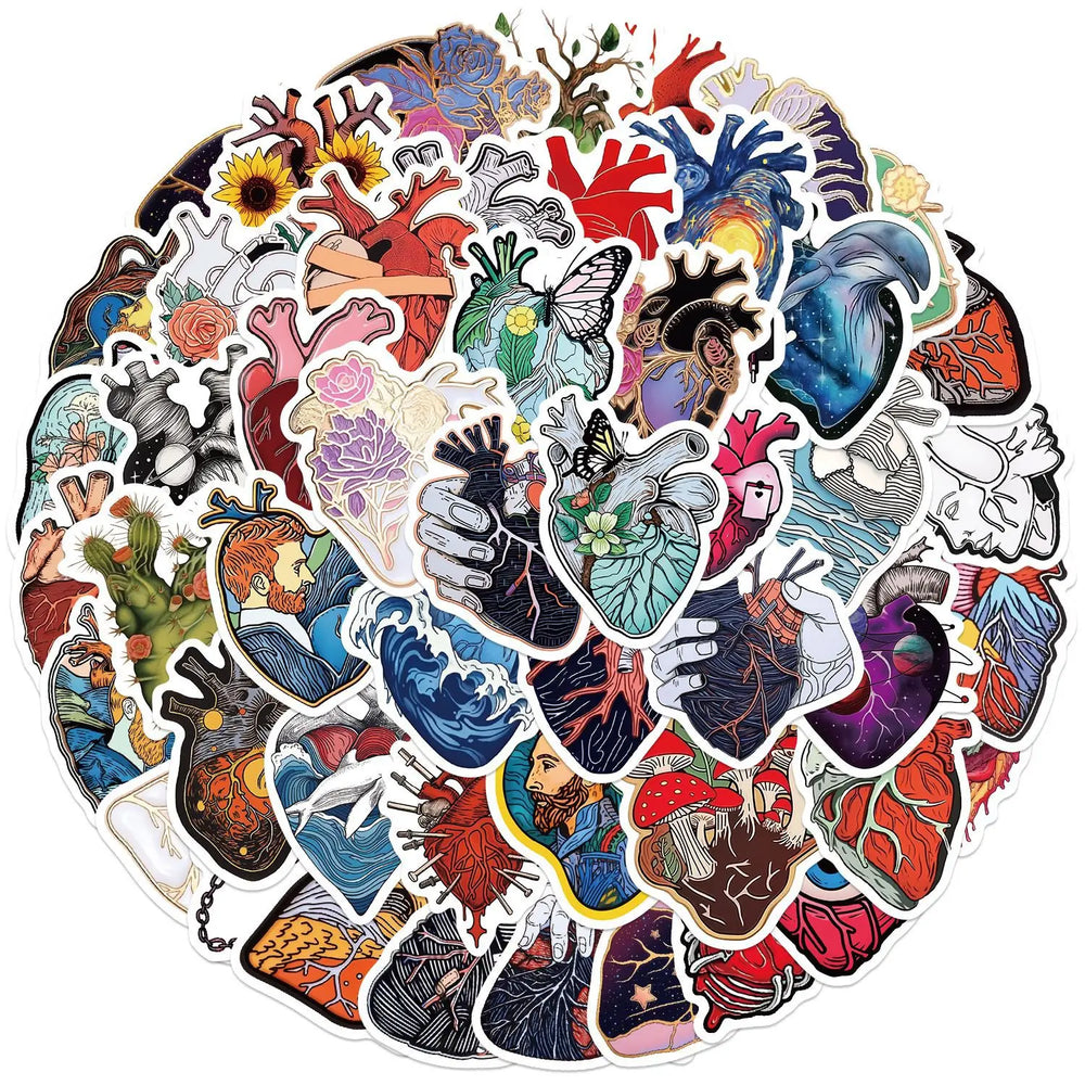 Cartoon Heart Graffiti Stickers for Suitcase, Skateboard, Laptop, Luggage, Phone - 10/30/52Pcs DIY Decals (ONLINE ORDER ONLY)