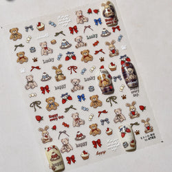 Charm Retro Bear Candy Cake Bowknot Rabbit Bunny Strawberry Footprint Muffin 3D Adhesive Nail Art Stickers Chic Manicure Decals (ONLINE ORDER ONLY)