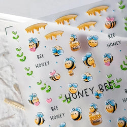 Cute Bee Honey Jar Daisy Flowers Gather Honey Pot Love Heart Green Leaves Reliefs Self Adhesive Nail Art Stickers Manicure Decal (ONLINE ORDER ONLY)