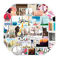 10/30/50PCS Paris Landscape Famous Buildings Stickers Decal Decorative DIY Phone Motorcycle Laptop Toy PVC Waterproof Sticker (ONLINE ORDER ONLY)