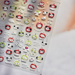 Cute Apple Fruit Dog Puppy Cat Kitten Adhesive Nail Art Sticker Charming Delicate Rhinestone Shiny Manicure Decals Nail Supplies (ONLINE ORDER ONLY)