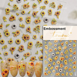 White Daisy Sunflower Green Leaves Wreath Garland Flower Cluster Bouquet Flat Adhesive Nail Art Sticker Manicure Decals Supplies (Online Order Only)