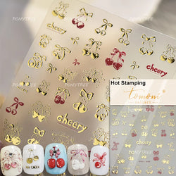 Lovely Pink Red Cherry Fruit Love Heart Star Lucky Letter Bowknot Romantic Adhesive Nail Art Stickers Rhinestone Manicure Decals (Online Order Only)