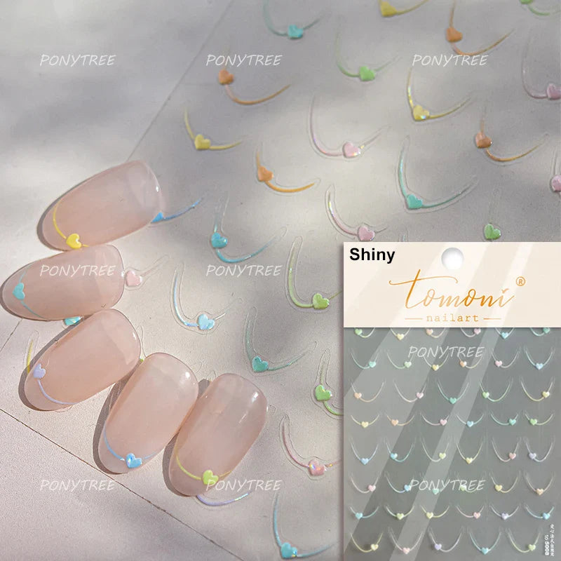 Line Love Heart Arc French Romantic Curve Punk Attitudinal Hollow Geometric Figure Adhesive Nail Art Stickers Manicure Decals (Online Order Only)