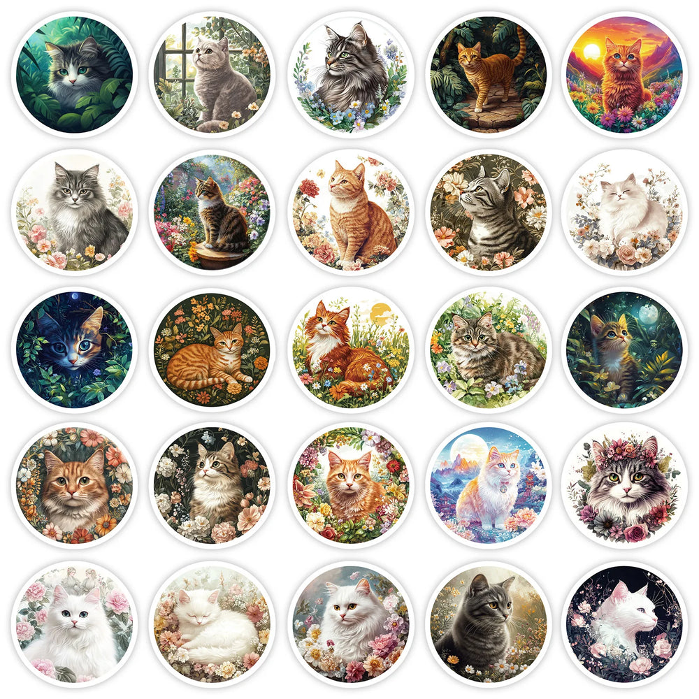 10/30/50PCS Retro Style Stickers Cat Graffiti Sticker Hand Painted Animal Flower Decoration Laptop Phone Guitar Car Bike Decals (ONLINE ORDER ONLY)